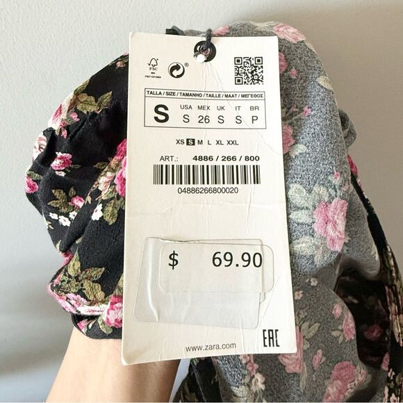 NWT. Zara Black Floral Print Midi Dress. Size S‎ - Picture 5 of 7